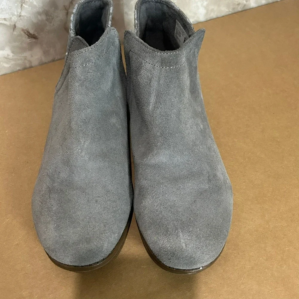 Toms Kids Gray Suede Glitter Leopard Print Ankle‎ Boots Side Zip Size 5